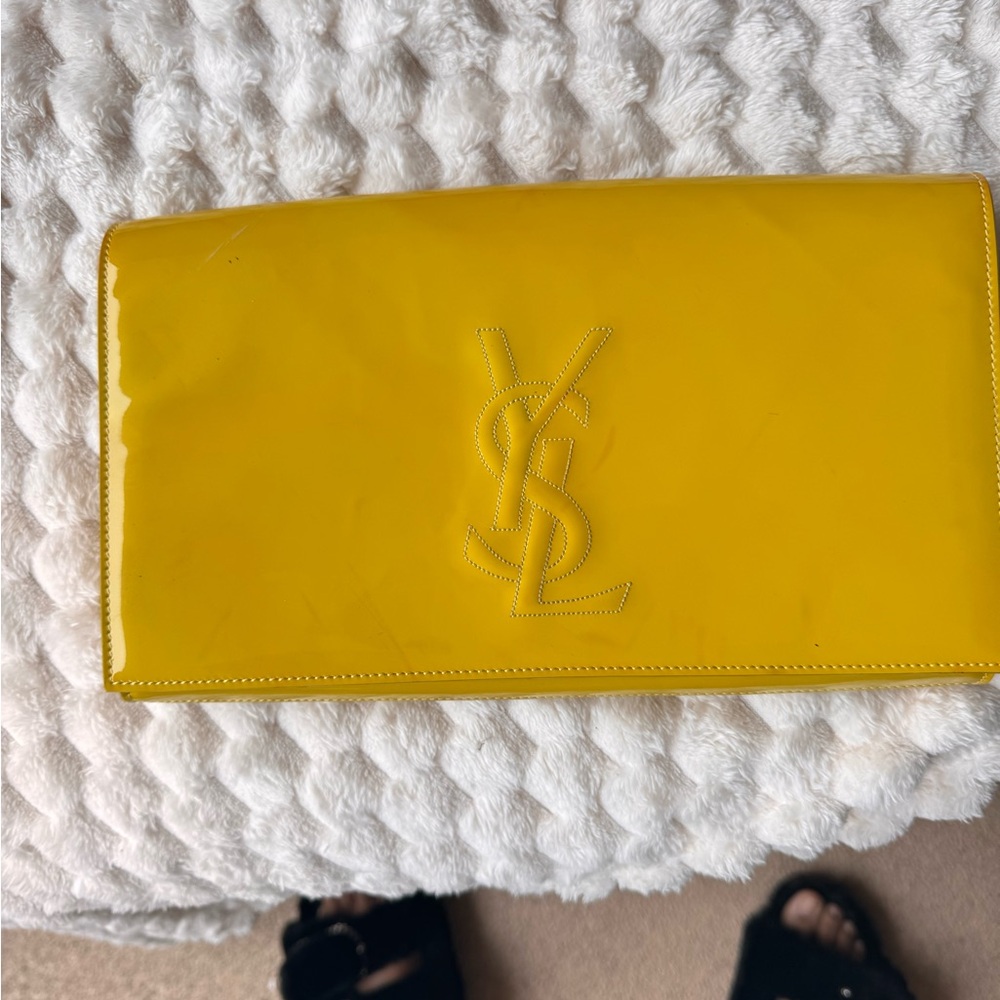 Saint Laurent YSL Patent Leather Clutch | Yellow | Italy | Authentic